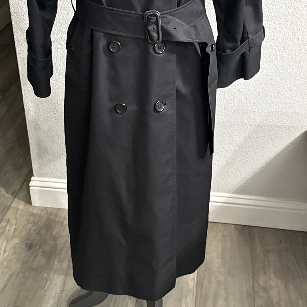 Vintage Burberrys Nova Check Belted Trench Coat Lined Black 8 Petite Wool Liner - Picture 3 of 16